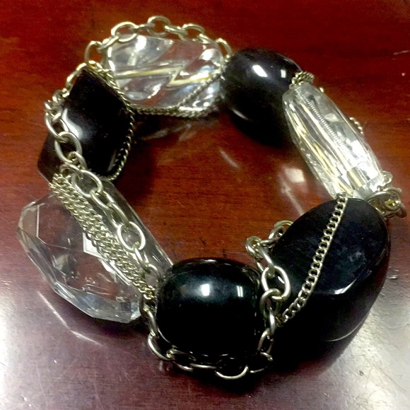 Large black and clear stone bracelet - Picture 1 of 3
